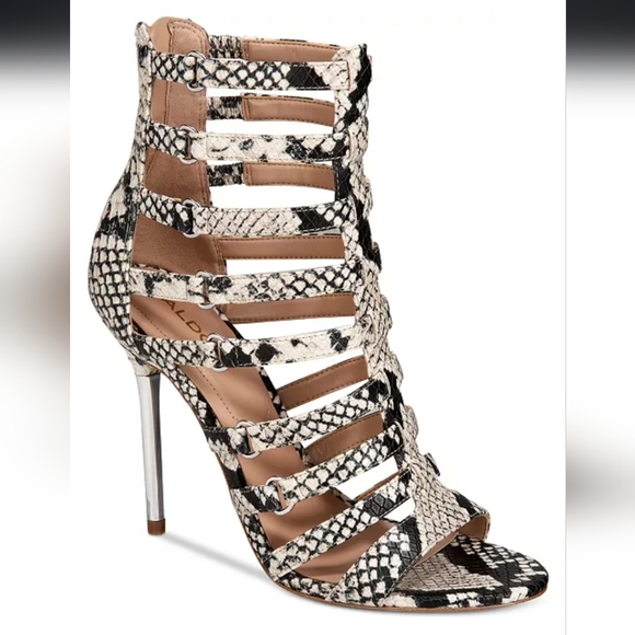 Aldo Unacyla Black and Cream Strappy Heels - Picture 1 of 6